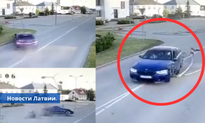 Видео: в Вилянах BMW врезался в фонарный столб и скрылся.