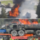 ФОТО: в Саласпилсе загорелся военный бензовоз.