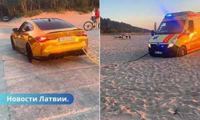 ВИДЕО ⟩ роскошный BMW M4 помог вытащить из песка скорую.