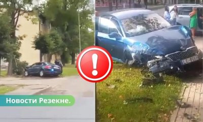 ВИДЕО: в Резекне в аварию попала полицейская машина.