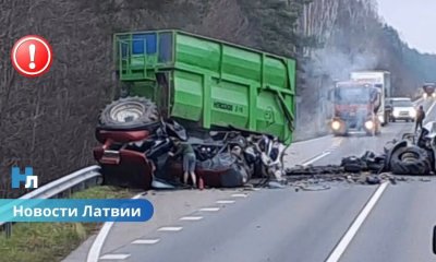 На трассе Лиепая–Руцава погиб водитель легковушки после столкновения с трактором.