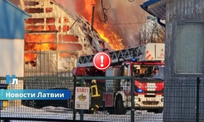 Крупный пожар в Риге: на месте работают спасатели.