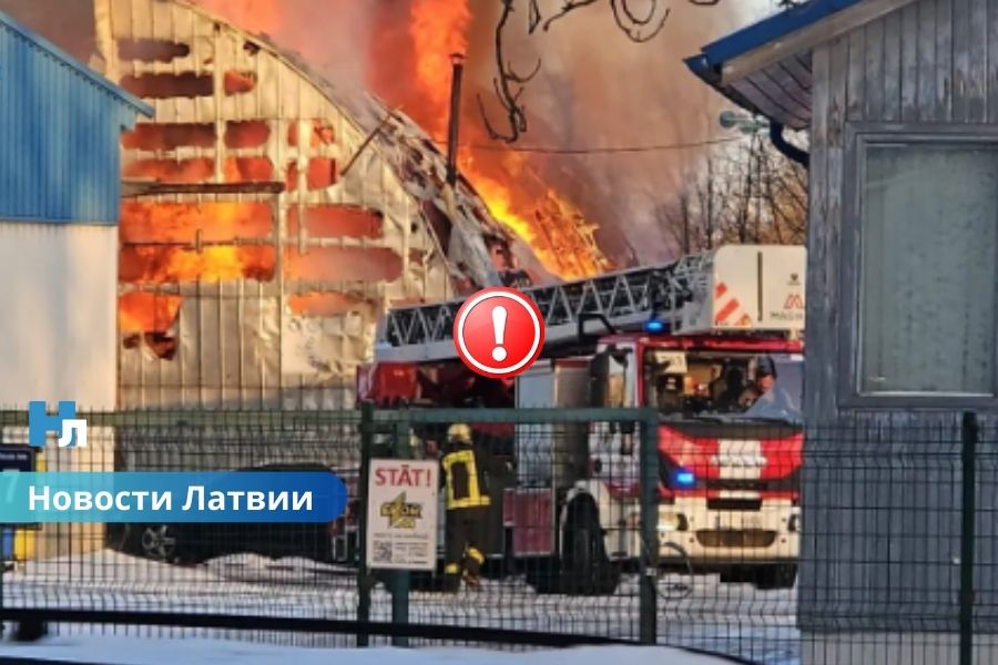 Крупный пожар в Риге: на месте работают спасатели.