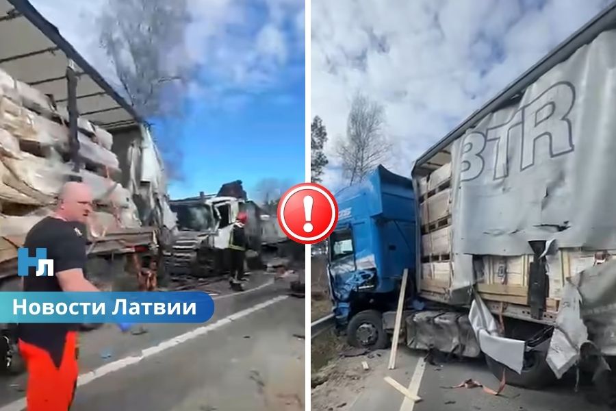 🚛 Массовое ДТП на Лиепайском шоссе: столкнулись пять грузовиков, движение полностью остановлено.