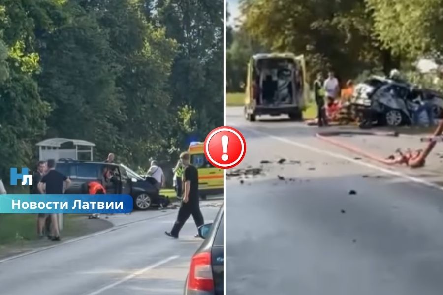 ВИДЕО: смертельное ДТП на трассе Иецава–Елгава — один человек погиб, трое находятся в тяжелом состоянии.